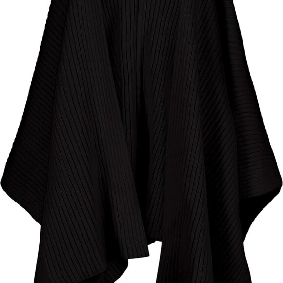 Women's Rib Knit Ruana Black Polyester Shawl Wrap Poncho Fashion Accessory - Picture 1 of 3